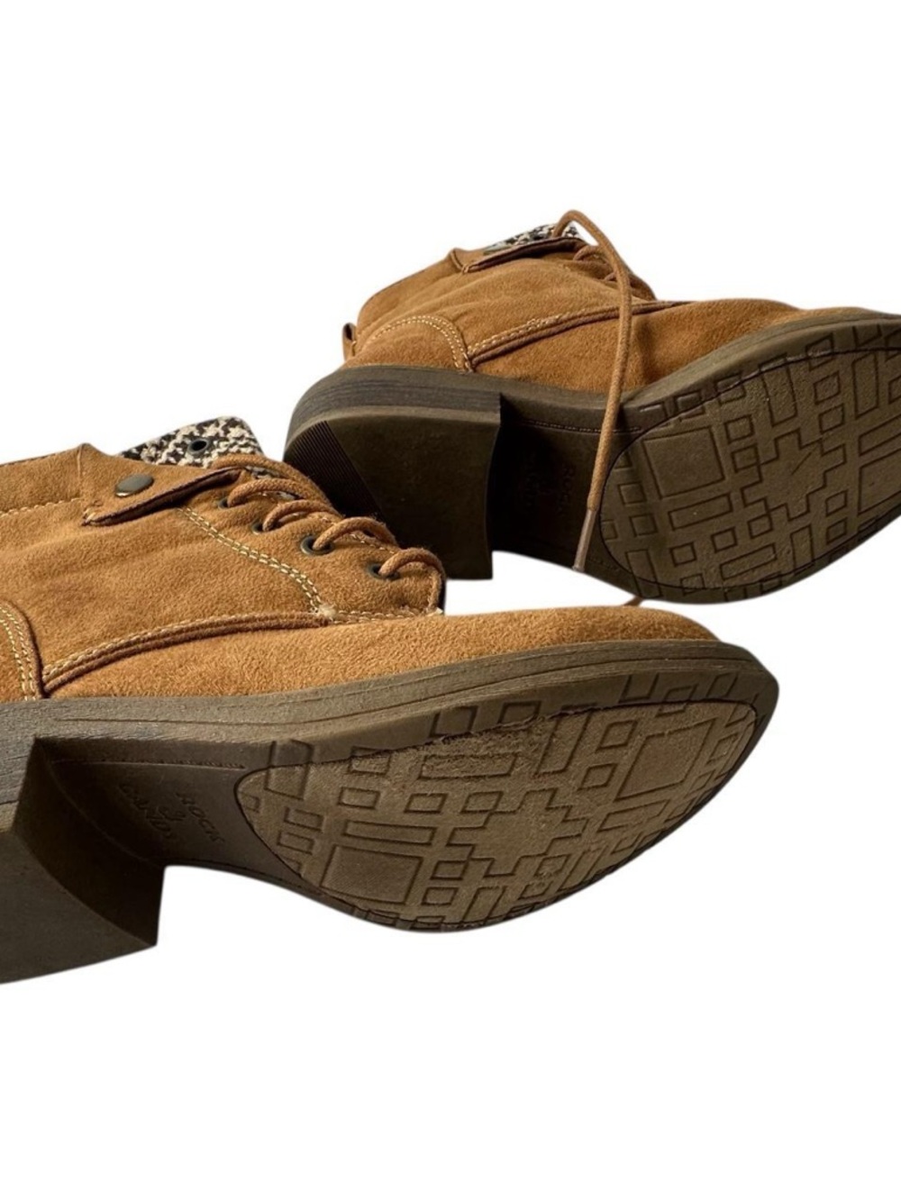 Women’s Tan Suede Lace-Up Ankle Boots with Patterned Collar - Picture 5 of 14